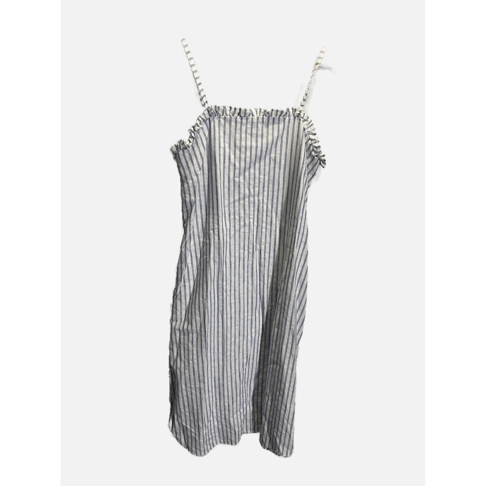 LJC Designs Como Dress Womens Medium Blue White‎ Striped Ruffle Coastal Summer